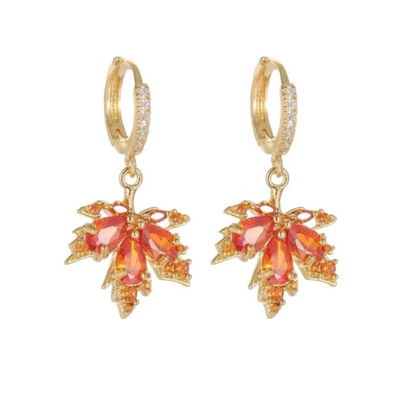 Maple Leaf Cubic Zirconia Drop Earrings Gold Tone Costume Jewelry Size OS - Picture 1 of 5